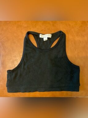 Spiritual Gangster Black Ribbed Racerback Crop Tank/Sports Bra